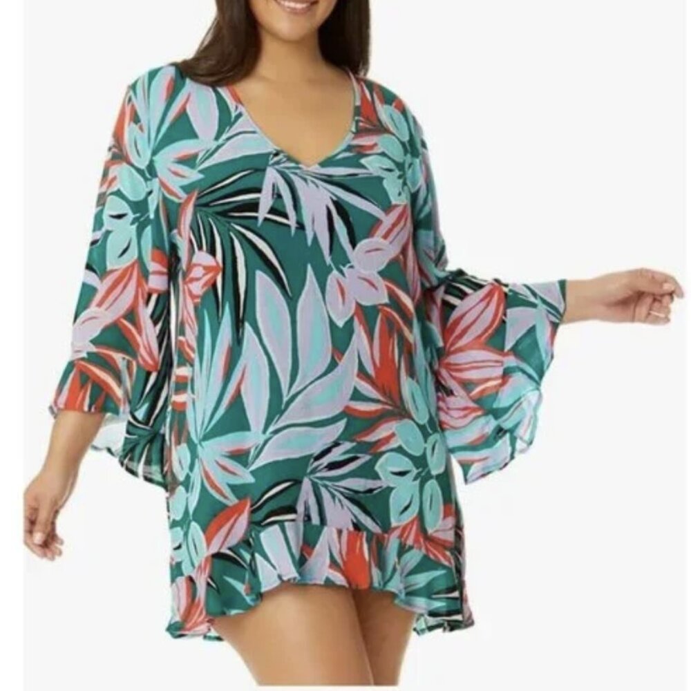 Anne Cole Size XXL Swim Cover Up Flounce Tunic Tropical